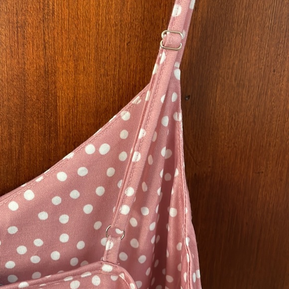 NWT Midi Polka Dot Adjustable Strap Ruched Front Dress - Picture 9 of 14